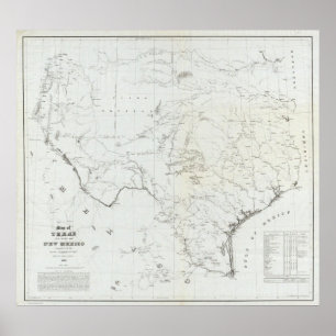 Poster Carte du Texas et région du Nouveau Mexique