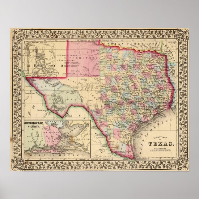 Poster Carte du Texas par Mitchell (Devant)