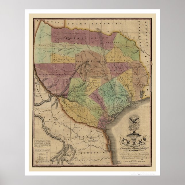 Poster Carte Du Texas Par Stephen Austin 1837 (Devant)