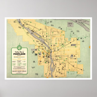 Poster Carte du tramway de Portland Oregon 1955