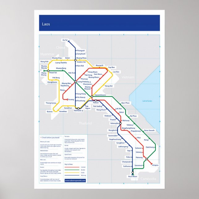 Poster Carte du tube du Laos (Devant)