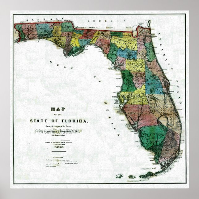 Poster Carte du Vieux 1856 Floride (Devant)