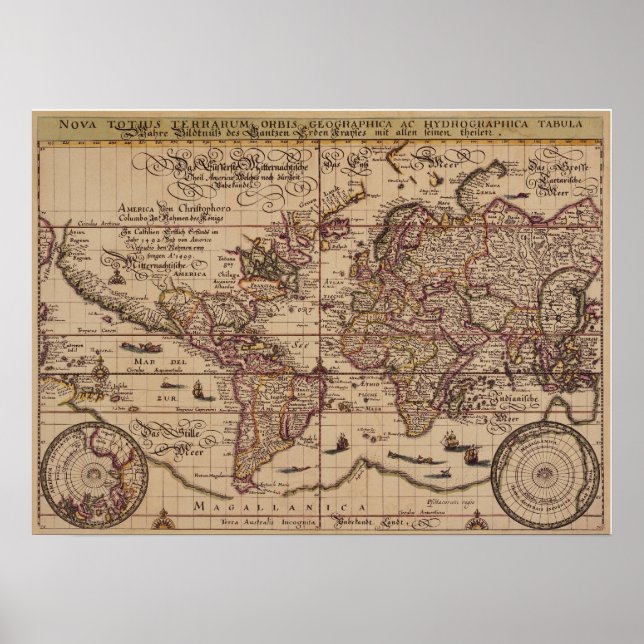 Poster "Carte du Vieux Monde Réplique du 16ème siècle (Devant)