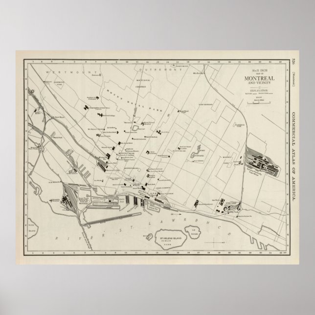 Poster Carte du Vieux-Montréal Canada (1924) Québec Vinta (Devant)