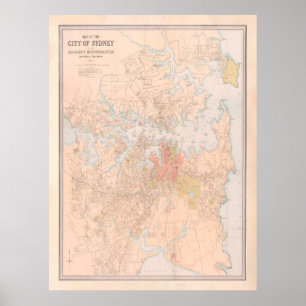 Poster Carte du Vieux Sydney Australie (1890)