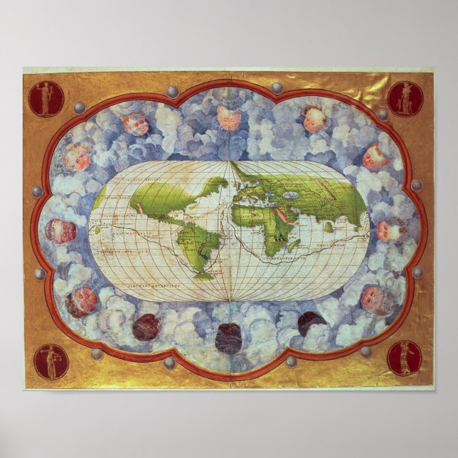 Poster Carte du voyage mondial de Magellan (Devant)