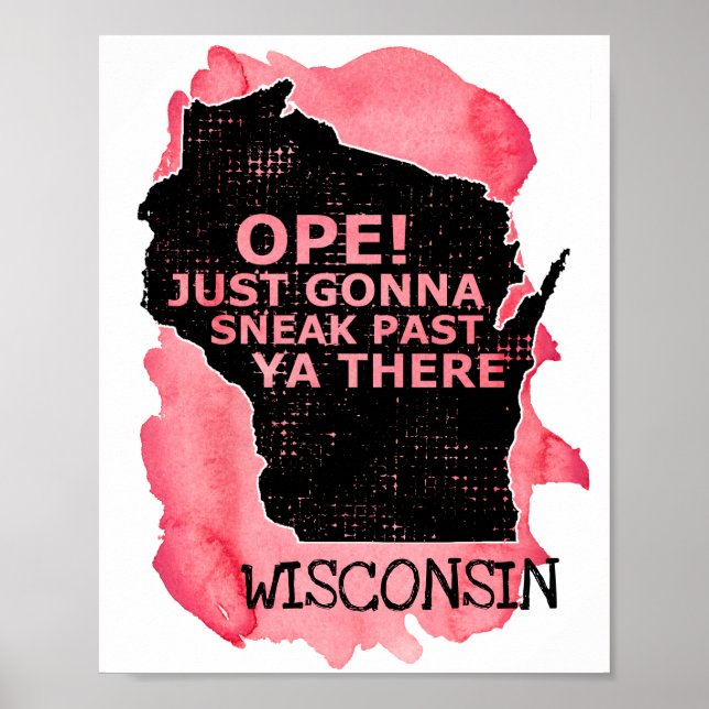 Poster Carte du Wisconsin Ope Sneak Passé Ya Là Dit Rouge (Devant)