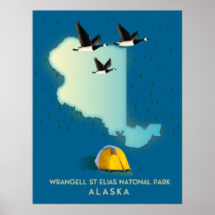 Poster carte du Wrangell St Elias Alaska