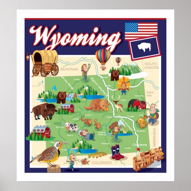 Poster Carte du Wyoming (Devant)