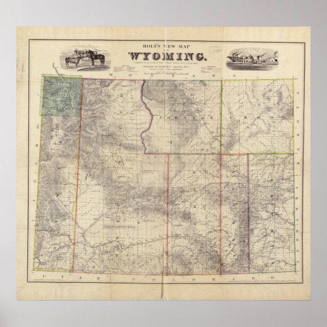 Poster Carte du Wyoming 1883 (Devant)