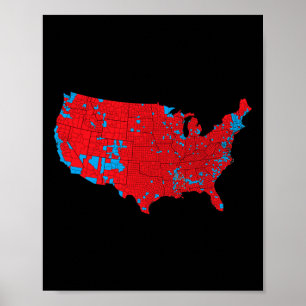 Poster Carte électorale 2024 Red Trump Vance Defeat Blue