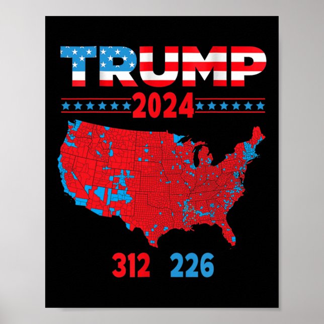 Poster Carte électorale 2024 Trump 312 Red 2024 Election  (Devant)