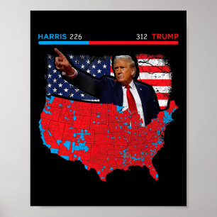 Poster Carte électorale 2024 Trump 312 Red 2024 Election 
