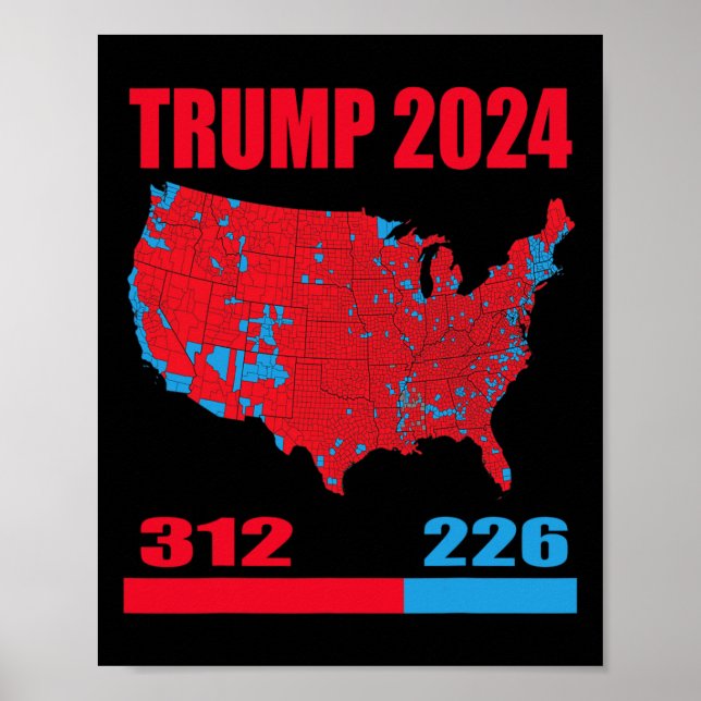 Poster Carte électorale 2024 Trump 312 Red 2024 Election  (Devant)