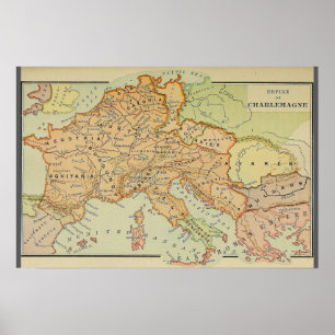 Poster Carte Empire of Charlemagne (1886)