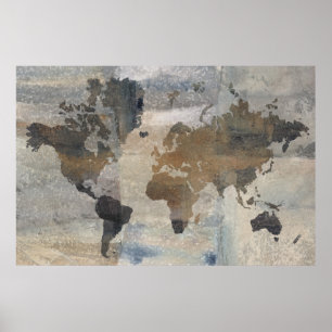 Poster Carte en pierre grise du monde