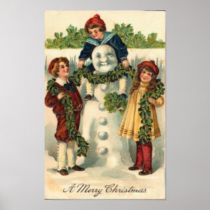 Poster Carte Enfants et Snowman