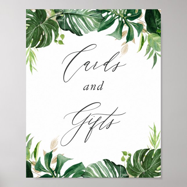 Poster Carte et cadeau Feuilles tropicaux couleur Aquarel (Devant)