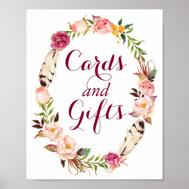 Poster Carte et cadeaux | Boho Floral Wreath Mariage (Devant)