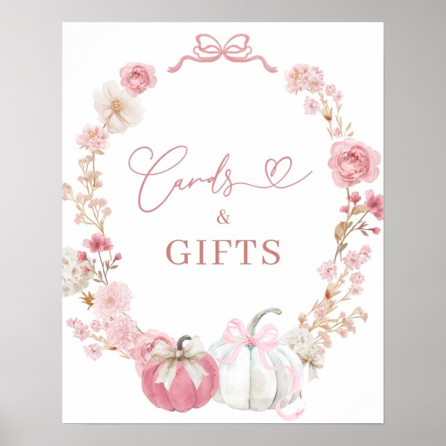 Poster Carte et cadeaux de petit Citrouille blanc et rose (Devant)