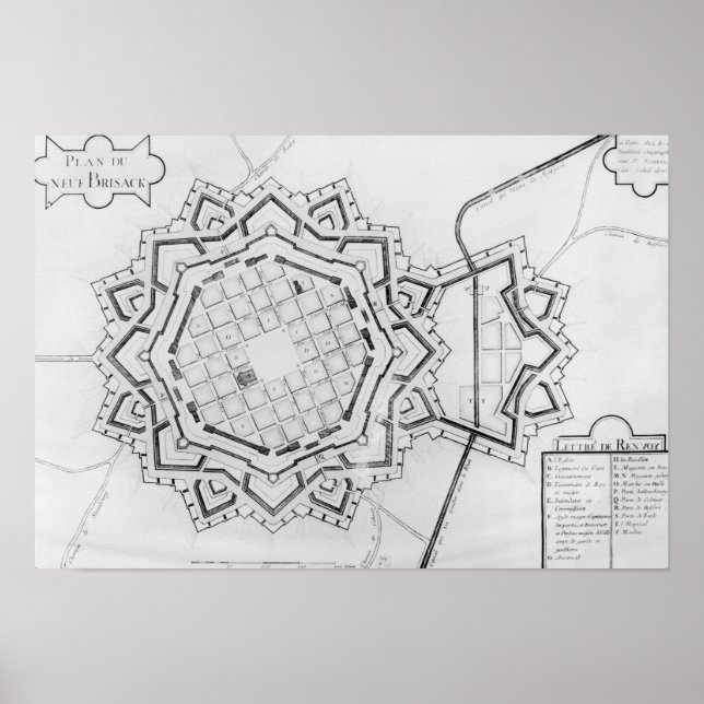 Poster Carte et fortifications de Neuf-Brisach (Devant)