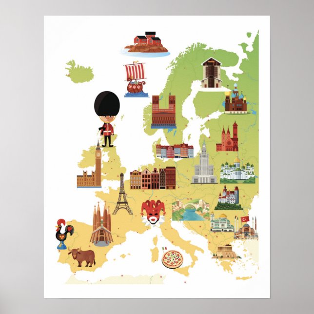Poster Carte européenne du dessin animé (Devant)