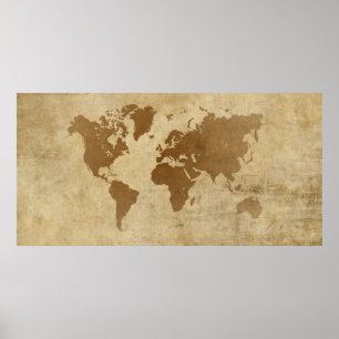 Poster Carte fanée du monde de parchemin