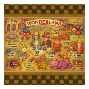 Poster Carte Fantaisiste des Aventures d'Alice au Pays de