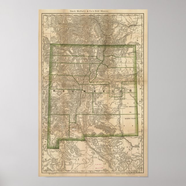 Poster Carte ferroviaire antique du Nouveau-Mexique 1879 (Devant)