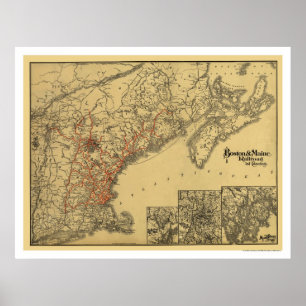Poster Carte ferroviaire Boston & Maine 1898