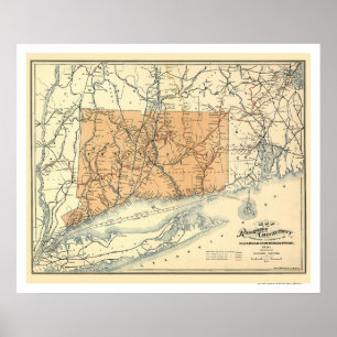 Poster Carte ferroviaire Connecticut 1893