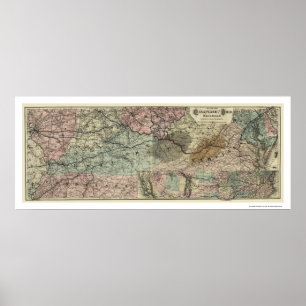 Poster Carte ferroviaire de Chesapeake & Ohio 1873