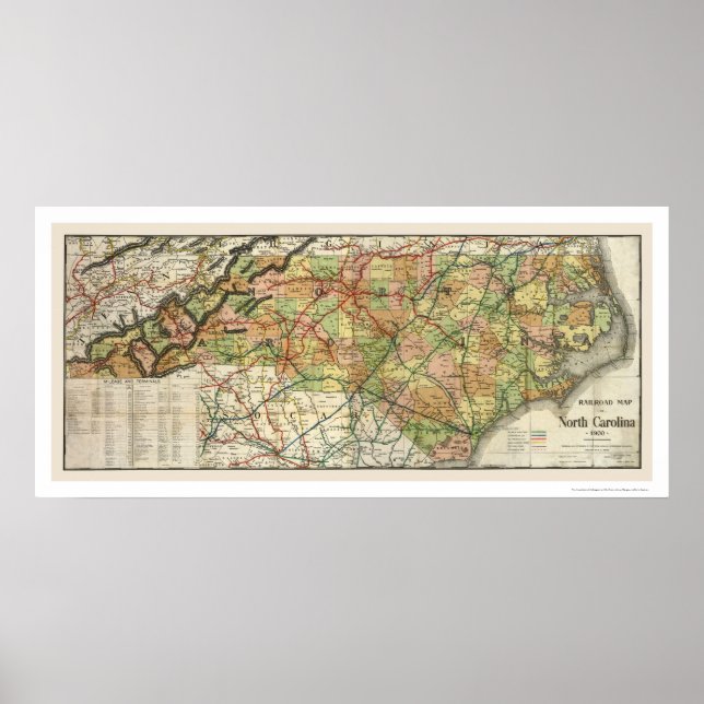 Poster Carte ferroviaire de la Caroline du Nord 1900 (Devant)