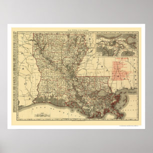 Poster Carte ferroviaire de la Louisiane 1896