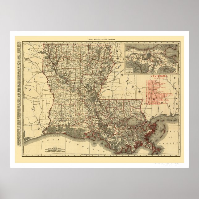 Poster Carte ferroviaire de la Louisiane 1896 (Devant)