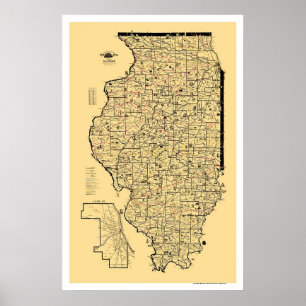 Poster Carte ferroviaire de l'Illinois 1897