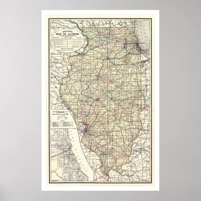 Poster Carte Ferroviaire De L'Illinois 1898 (Devant)
