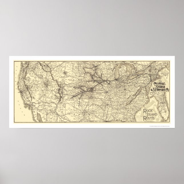 Poster Carte ferroviaire de Rock Island 1888 (Devant)