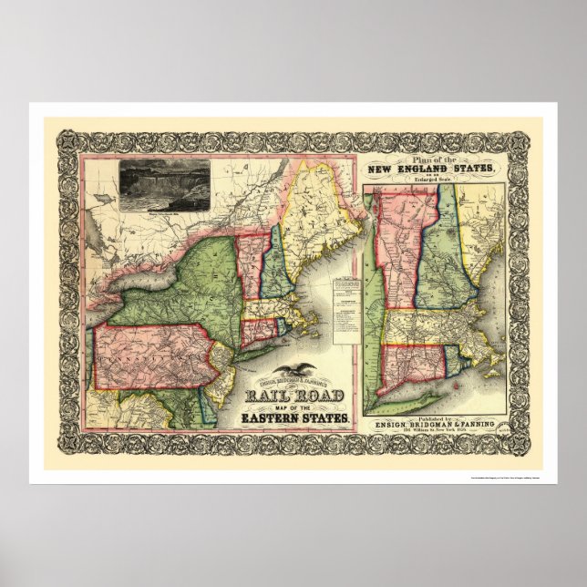 Poster Carte ferroviaire des États de l'Est 1856 (Devant)