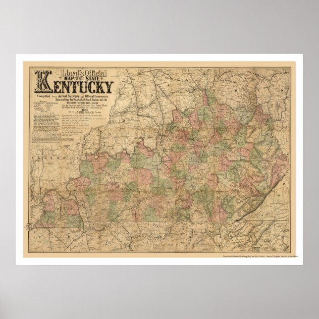 Poster Carte ferroviaire du Kentucky 1863 (Devant)