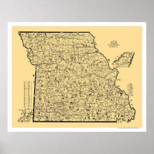 Poster Carte ferroviaire du Missouri 1897