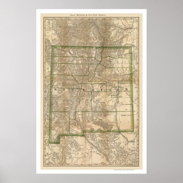 Poster Carte ferroviaire du Nouveau-Mexique 1879 (Devant)