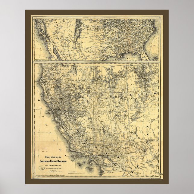 Poster Carte ferroviaire du Pacifique Sud 1875 (Devant)
