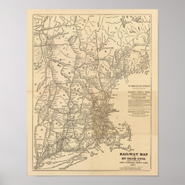 Poster Carte ferroviaire États de la Nouvelle-Angleterre (Devant)