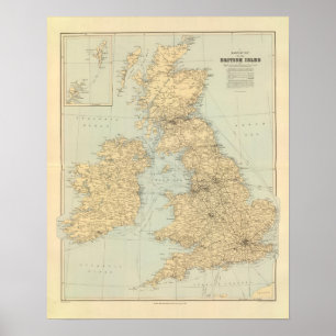 Poster Carte ferroviaire, îles britanniques