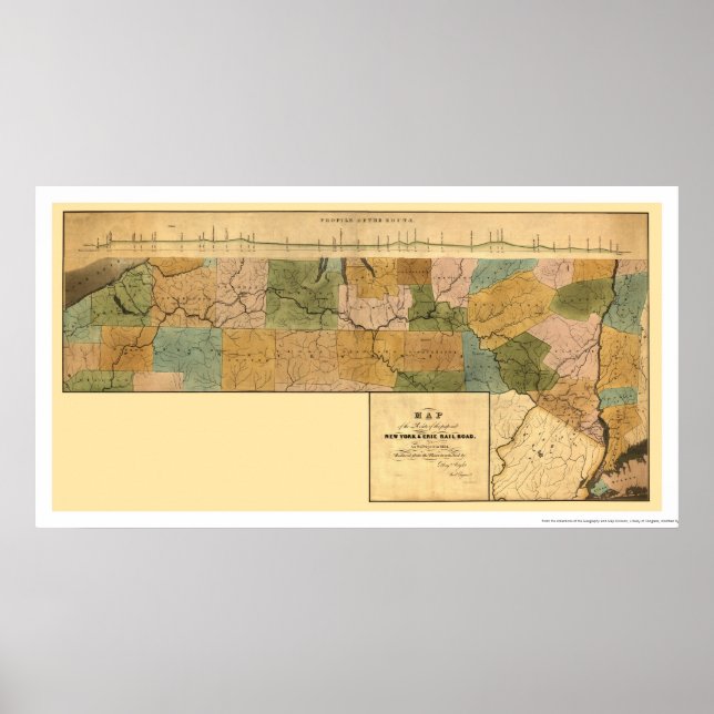 Poster Carte ferroviaire New York & Erie 1834 (Devant)