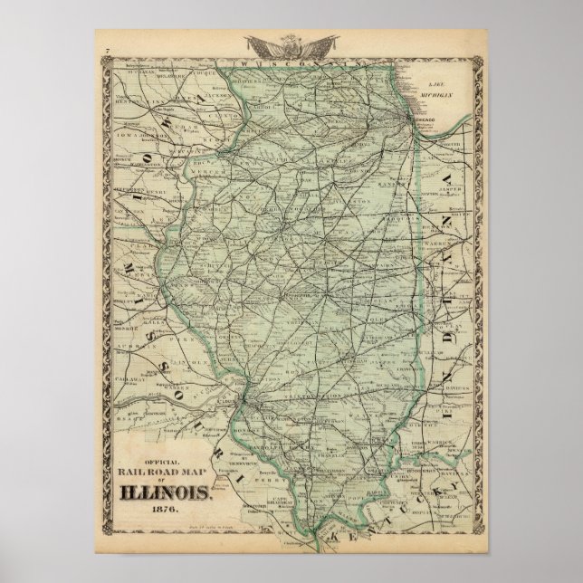 Poster Carte ferroviaire officielle de l'Illinois (Devant)