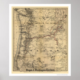 Poster Carte ferroviaire Oregon & Washington 1880