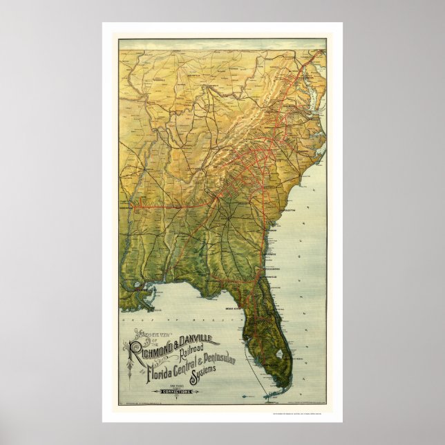 Poster Carte ferroviaire Richmond & Danville 1893 (Devant)