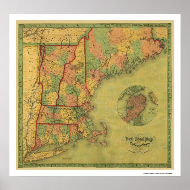 Poster Carte ferroviaire Telegraph Boston 1854 (Devant)